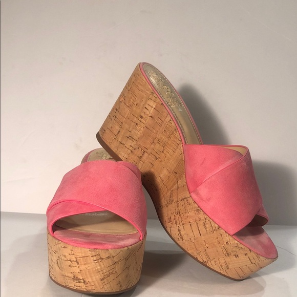 Vince Camuto Kessina Mule Soft Pink Suede Leather Cork Platform Wedge Sandal - Picture 2 of 9